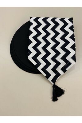Placemat Black Zig Zak Patterned Runner And 6 Pcs Supla Set 123SYHZKZK6 - 1