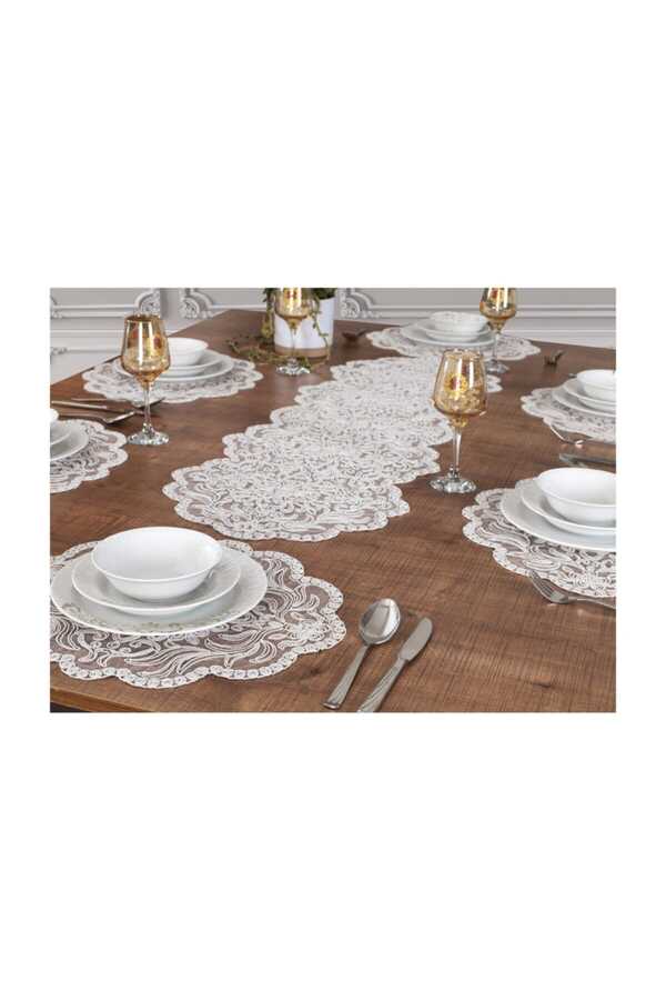 Placemat Embroidered Supla And Runner Set 6 Person Valeria Set Off-White Table And Presentation Set ValeriaWhite