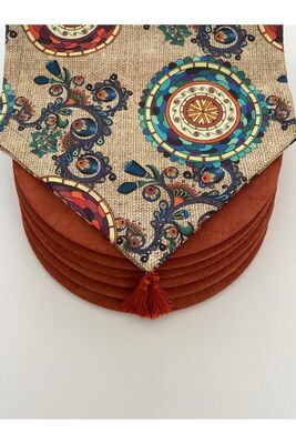Placemat Set (Sack Ground Ethnic Mandala Pattern Runner 6 Cream Color Supla) 1070 - 1
