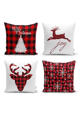 Plaid Backed Christmas Patterned 4-Piece Pillow Cushion Cover Combine-K4lu-set236 - 1