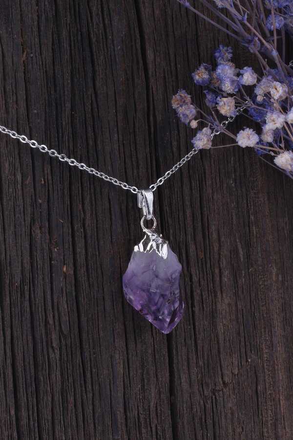 Raw Natural Unprocessed Amethyst Stone Necklace - Kl0424 KL0424