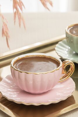 Set of 2 Coffee Cups 90 Ml Green-Pink - 1