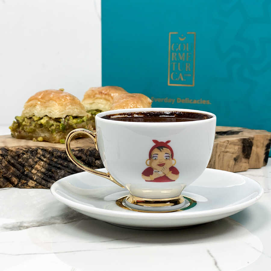 Set of 2 Turkish Coffee Cups - Handmade Pistachio Baklava , 12 pieces - 1.1lb - 500g