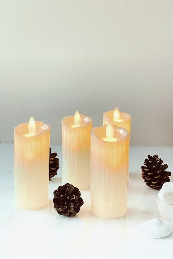 Set of 4 Large Flickering Flame White Led Candles PRA-535408-5292