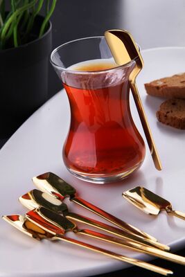 Set of 6 Gold Teaspoons Hanging in Glass - 1