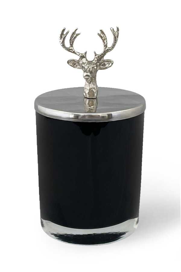 Silver Deer Topped Large Size Black Candle Lyn330