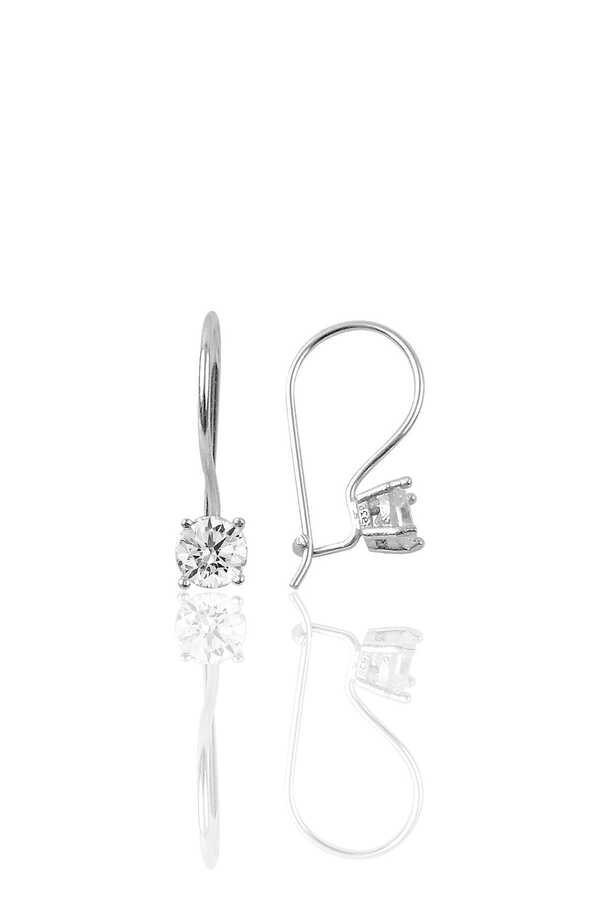 Silver Diamond Model Hooked Solitaire Earrings