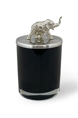 Silver Elephant Topped Large Black Candle Lyn330 - 1