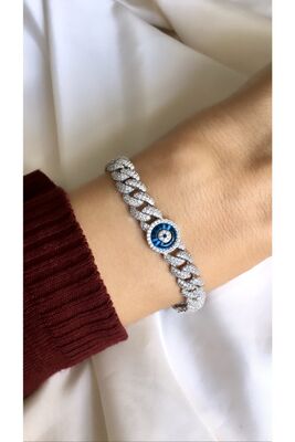 Silver Gurmet Silver Bracelet with Glass Gurmet Stone in the Middle GURMET BRACELET WITH CAMGÖZ SILVER STONES - 1