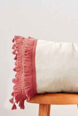 Single Special Design Tile Lace Tasseled Linen Cushion Pillow Cover 35x55 Cm KRLNTK35 - 1