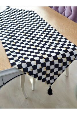 Black And White Checkers Patterned Runner - 1