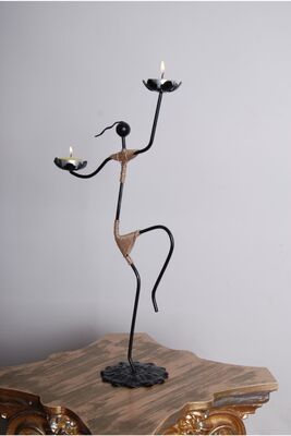 Black Decorative Candle Holder Dancing Female Figured Candle Holder - 1