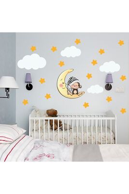 Sleeping Monkey, Star, Cloud Set Baby Kids Room Wall Sticker WALLST0013 - 1