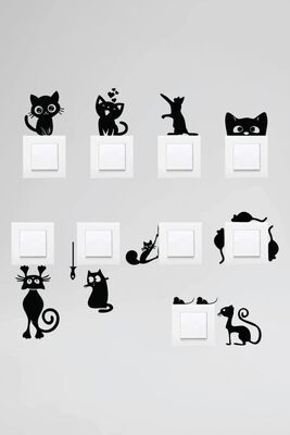 Socket Cat Sticker Set Black Sticker Wall Sticker STC65-BLACK - 1
