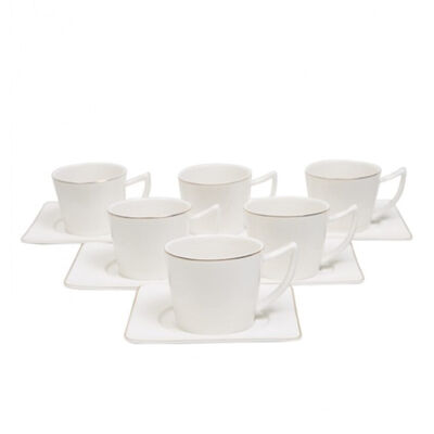 Square Plate Coffee Cup Set , Service for 6 - 1