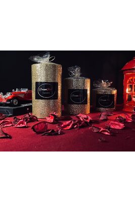 Super Set Gold Glitter Candle Set of 3 DZ037 - 1