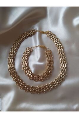 Thick Chain Steel Necklace And Bracelet Set - 1