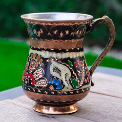 Traditional Colorful Copper Ayran Mug - Thumbnail