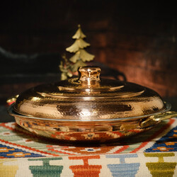 Traditional Copper Frying Pan with Lid , 14.5x14.5 Inches - Thumbnail