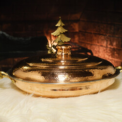 Traditional Copper Frying Pan with Lid , 14.5x14.5 Inches - Thumbnail
