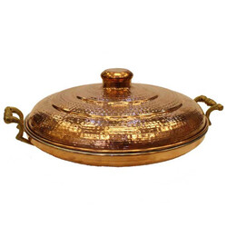 Traditional Copper Frying Pan with Lid , 14.5x14.5 Inches - Thumbnail