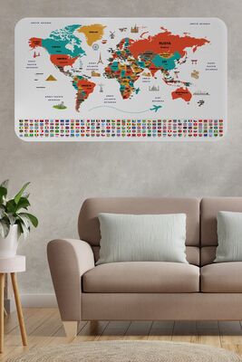 Turkish Country Flag Educational Capital Detailed Atlas World Map Wall Sticker 3858 - 1