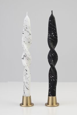 Twisted Black And White Marble Effect Double Decorative Candlestick Candle Brgs114 BRGS114 - 1