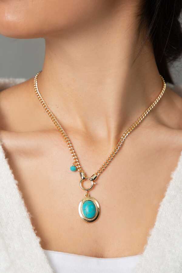 Womens Gold Plated Stone Necklace ECK9042