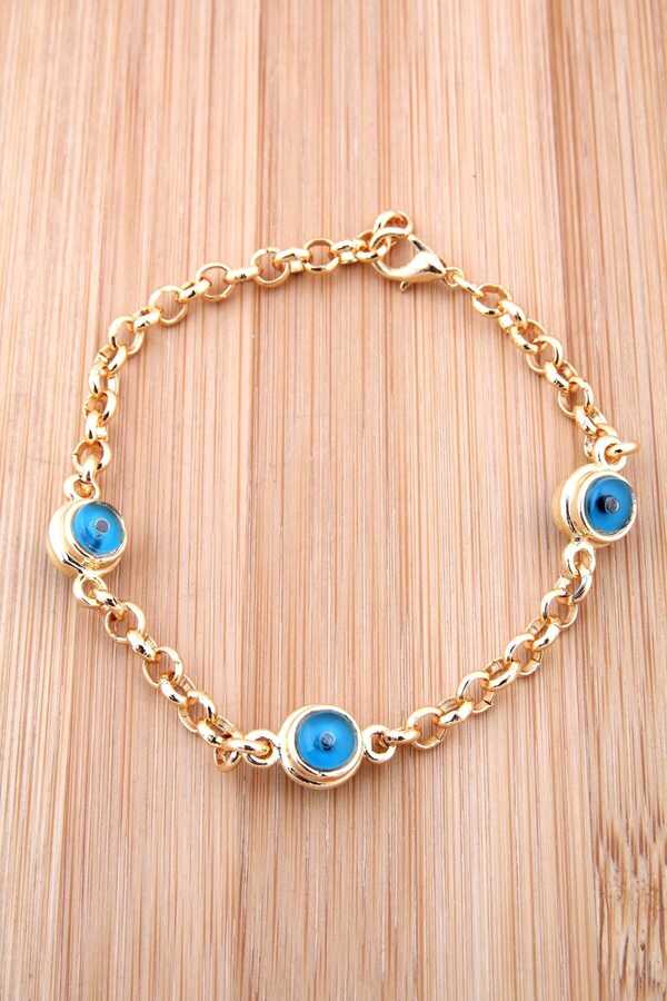 Women's Gold Triple Evil Eye Beads Gold Plated Bracelet