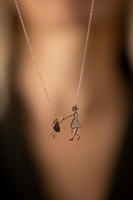 Women's Mother and Child Model Rose Plated Silver Italian Necklace - 1