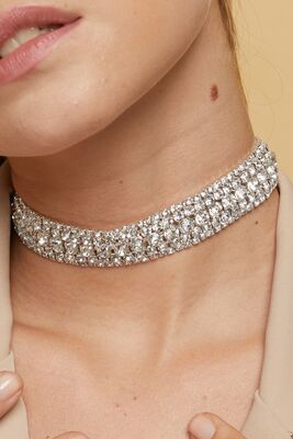 Womens Stone Choker Necklace 5 Rows Silver Color - 1