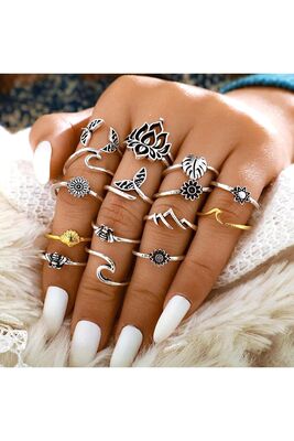 Womens Summer Themed 15 Pcs Ring Set - 1