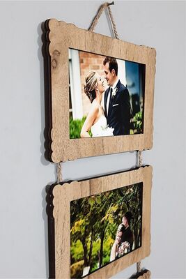 Wooden Triple 10x15 Cm Rope Photo Hanger Horizontal 1015YTY - 1