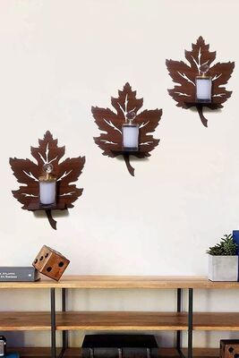 Wooden Wall Ornament Shelf Leaf Candle Holder Wall Decor 3 Piece - 1