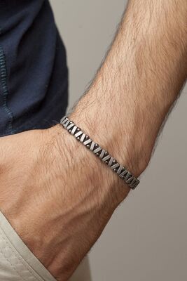 Zigzag Model Hematite Natural Stone Smoked Men's Bracelet - 1